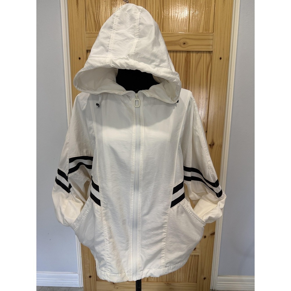 Puella Jacket Womens 38 White Hooded Zip Striped Windbreaker Mesh Lined